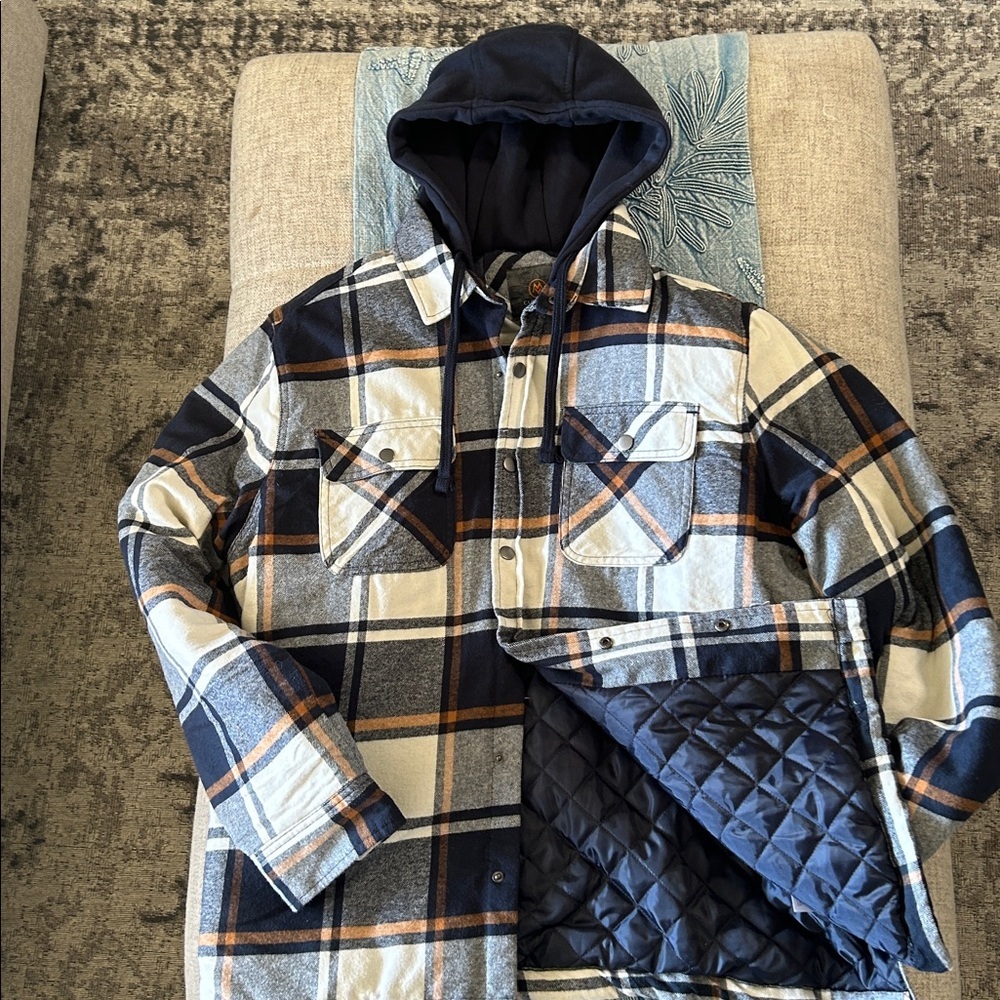 CLOUDVEIL MENS PLAID FLANNEL QUILT LINED HOODIE SHIRT JACKET SZ XL